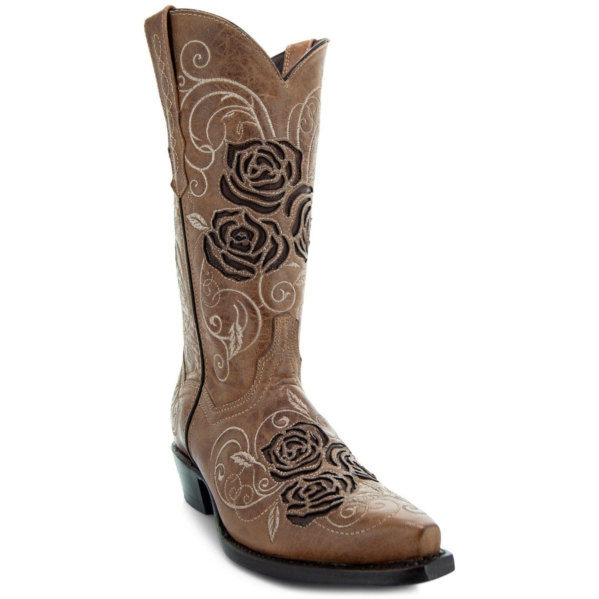 Tan Rose Inlayed Women's Cowgirl Boots (M50032) Cowgirl Boots by Soto Boots – Don't Panic Shoes