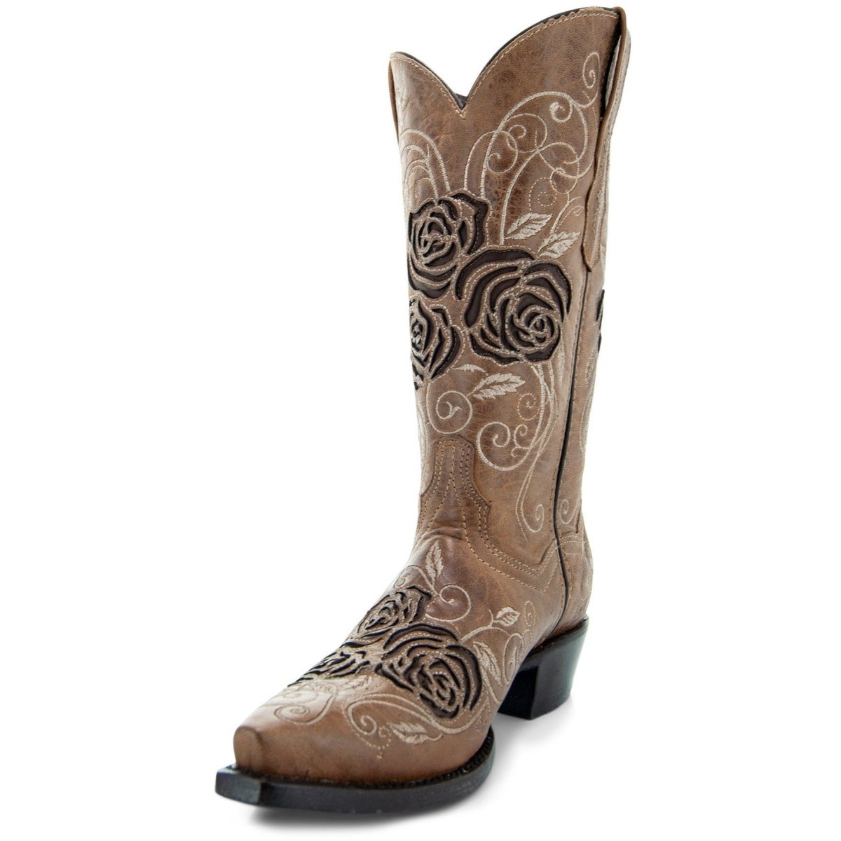 Tan Rose Inlayed Women's Cowgirl Boots (M50032) Cowgirl Boots by Soto Boots – Don't Panic Shoes