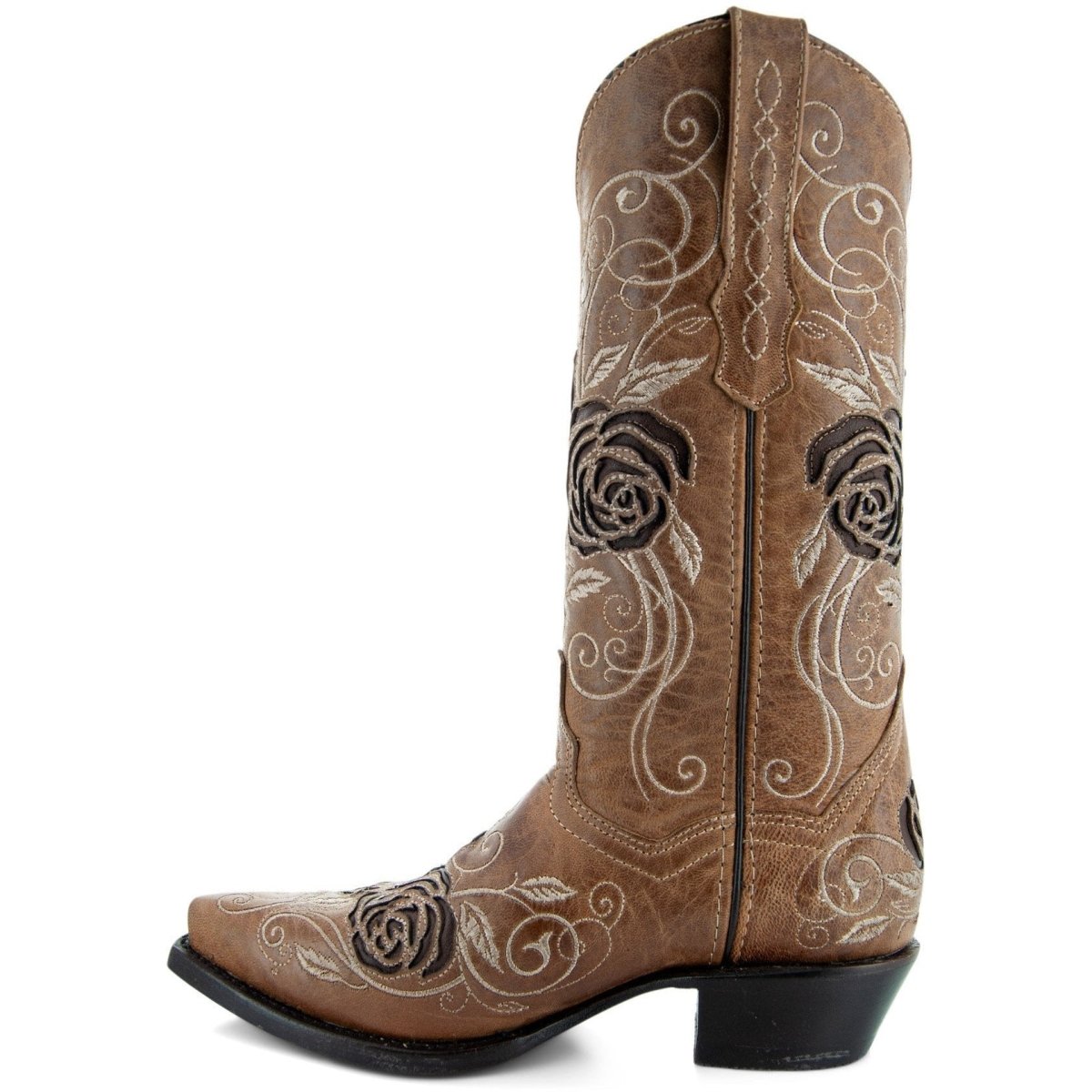 Tan Rose Inlayed Women's Cowgirl Boots (M50032) Cowgirl Boots by Soto Boots – Don't Panic Shoes