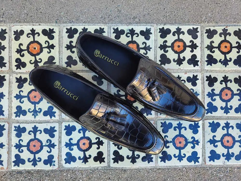 Tassel Loafer Gator Print Embossed Leather Ks503 - 66e Shoes by Carrucci Shoes – Don't Panic Shoes