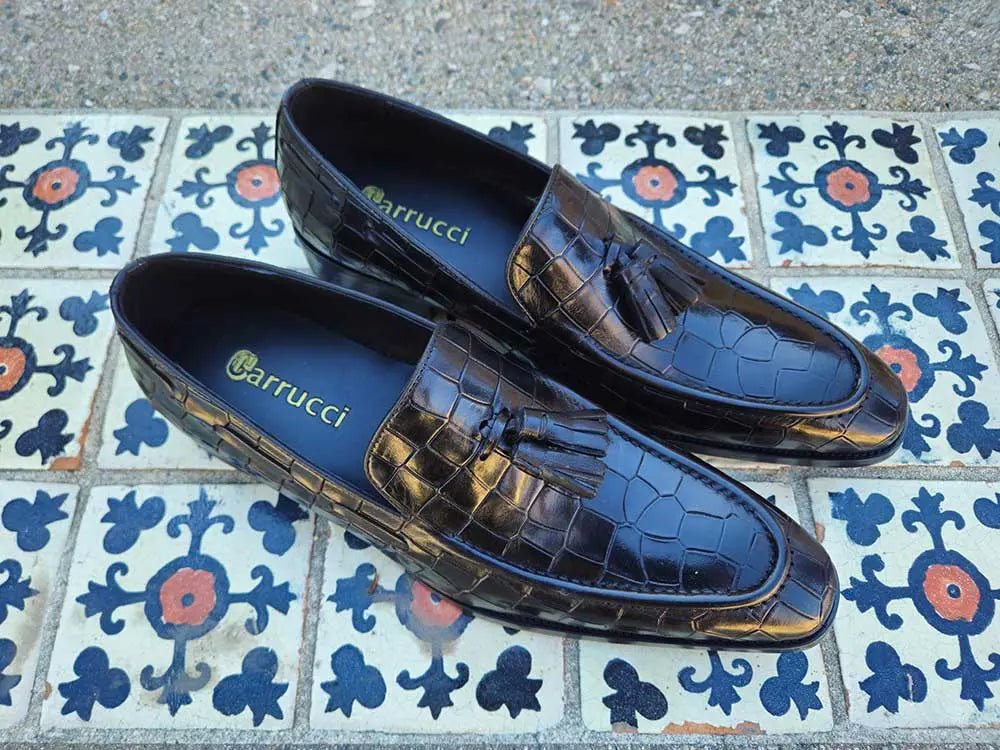 Tassel Loafer Gator Print Embossed Leather Ks503 - 66e Shoes by Carrucci Shoes – Don't Panic Shoes
