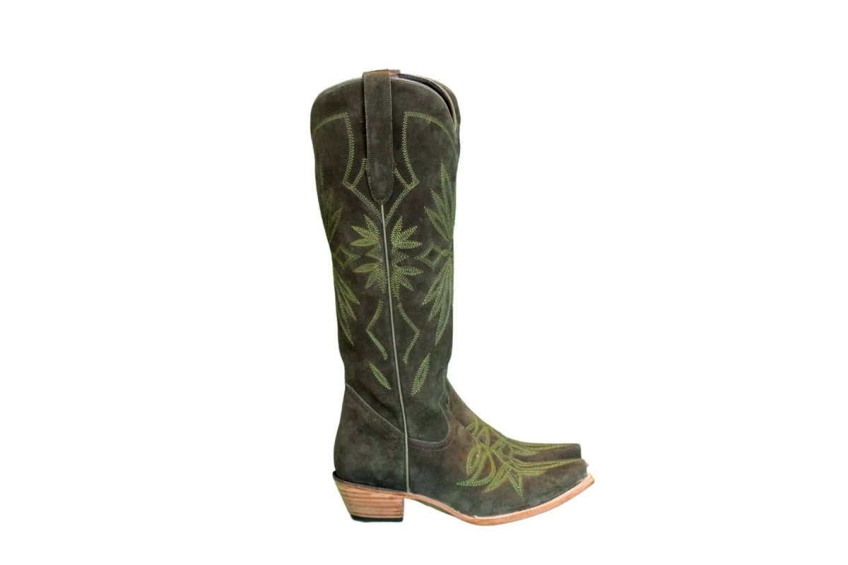 The Lorraine Knee - High Western Boots – Olive Suede by Stiefeld Boots – Don't Panic Shoes