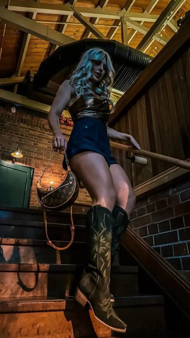 The Lorraine Knee - High Western Boots – Olive Suede by Stiefeld Boots – Don't Panic Shoes