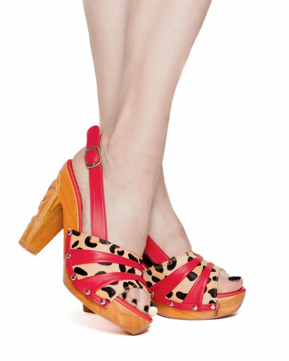 The Rockin' Tiki - With A Scarlette Red Leather And Leopard Slingback shoes by Lucky Lou Shoes – Don't Panic Shoes