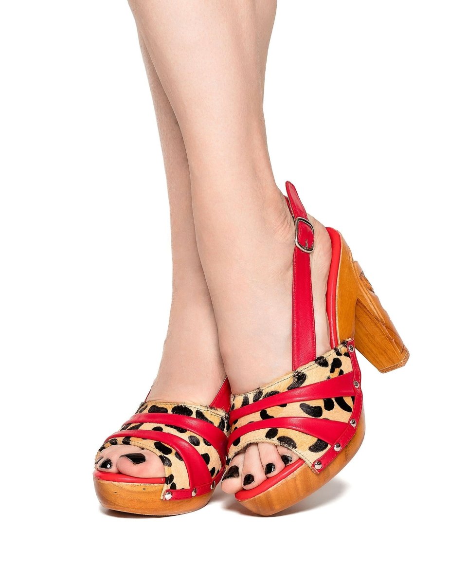 The Rockin' Tiki - With A Scarlette Red Leather And Leopard Slingback shoes by Lucky Lou Shoes – Don't Panic Shoes