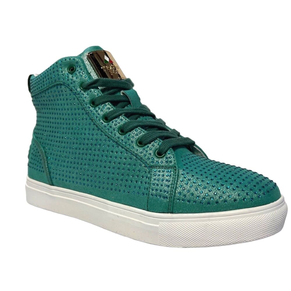 Travel Fox Men’S Green Rhinestone Nappa Leather High Top Sneakers 9210 - 27 – Luxury Streetwear | Premium Comfort | Limited Edition Shoes by Travel Fox – Don't Panic Shoes