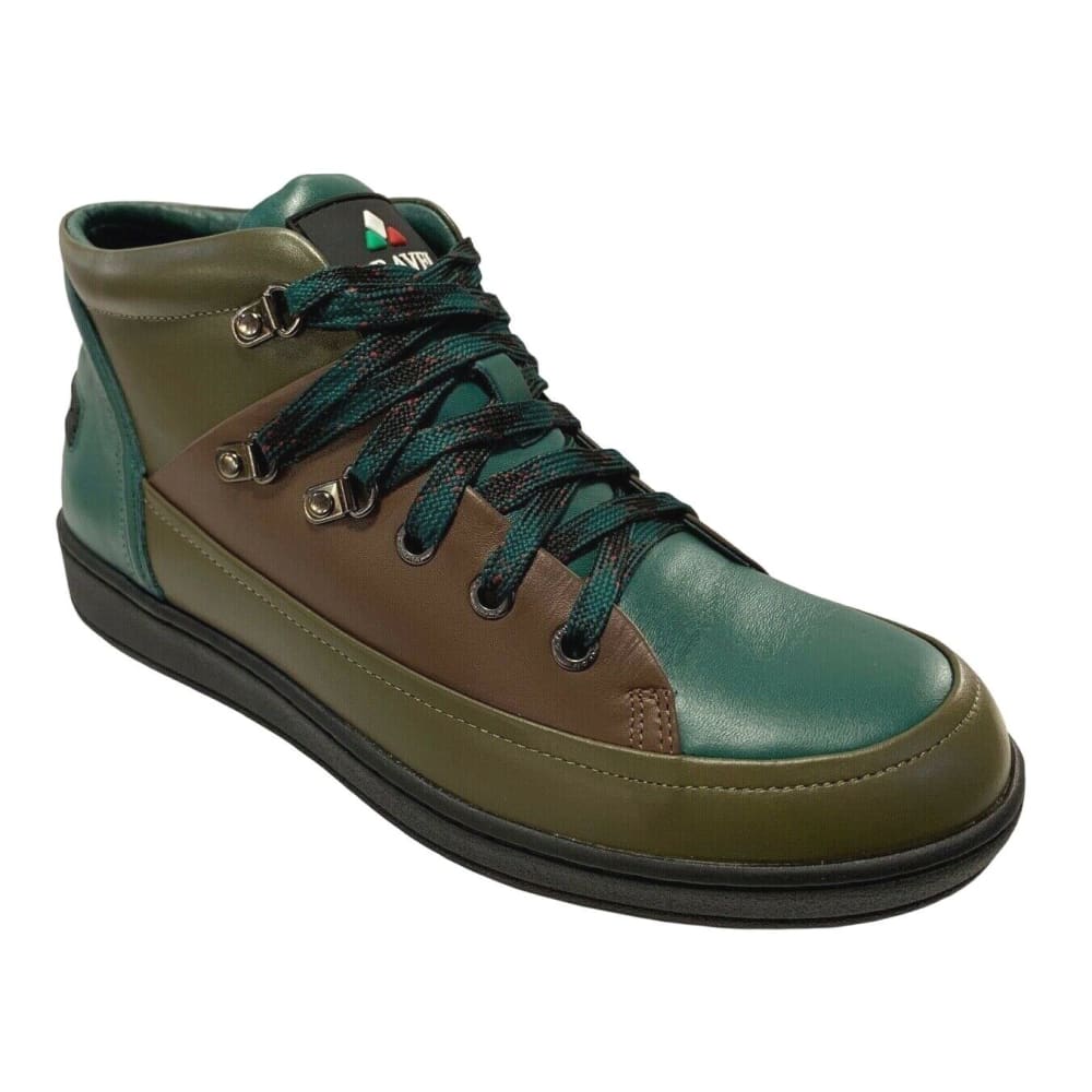 Travel Fox Men's Khaki Multi Green Leather Mid Top Sneakers 916103 181 Shoes by Travel Fox – Don't Panic Shoes