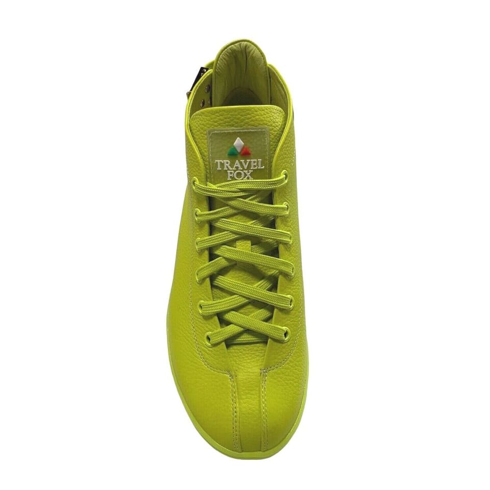 Travel Fox Men's Neon Green Nappa Leather Mid Top Sneakers 915601 39 Shoes by Travel Fox – Don't Panic Shoes