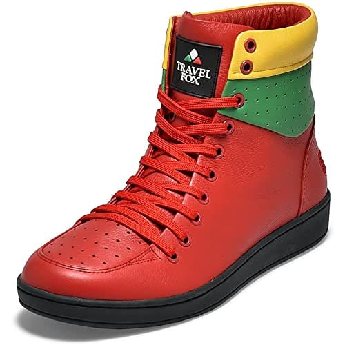 Travel Fox Men's Red Green Yellow Nappa Leather High Top Sneakers 916101 133 Shoes by Travel Fox – Don't Panic Shoes