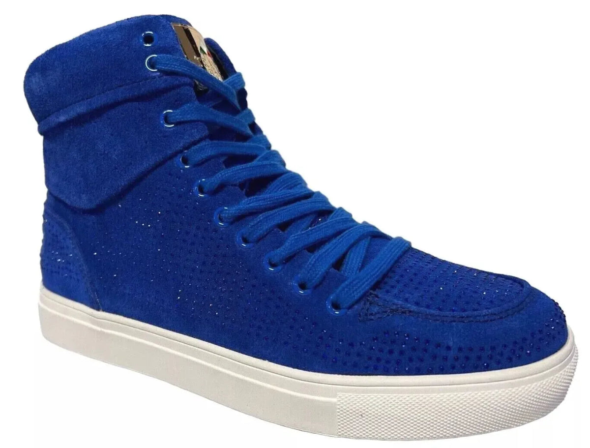 Travel Fox Men’S Royal Blue Rhinestone Suede High Top Sneakers – Luxury Italian Design, Limited Edition Streetwear 9220 - 05 Shoes by Travel Fox – Don't Panic Shoes