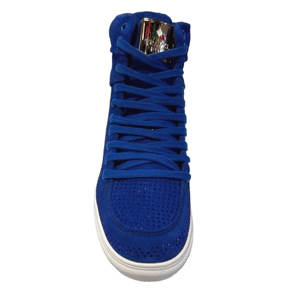 Travel Fox Men’S Royal Blue Rhinestone Suede High Top Sneakers – Luxury Italian Design, Limited Edition Streetwear 9220 - 05 Shoes by Travel Fox – Don't Panic Shoes