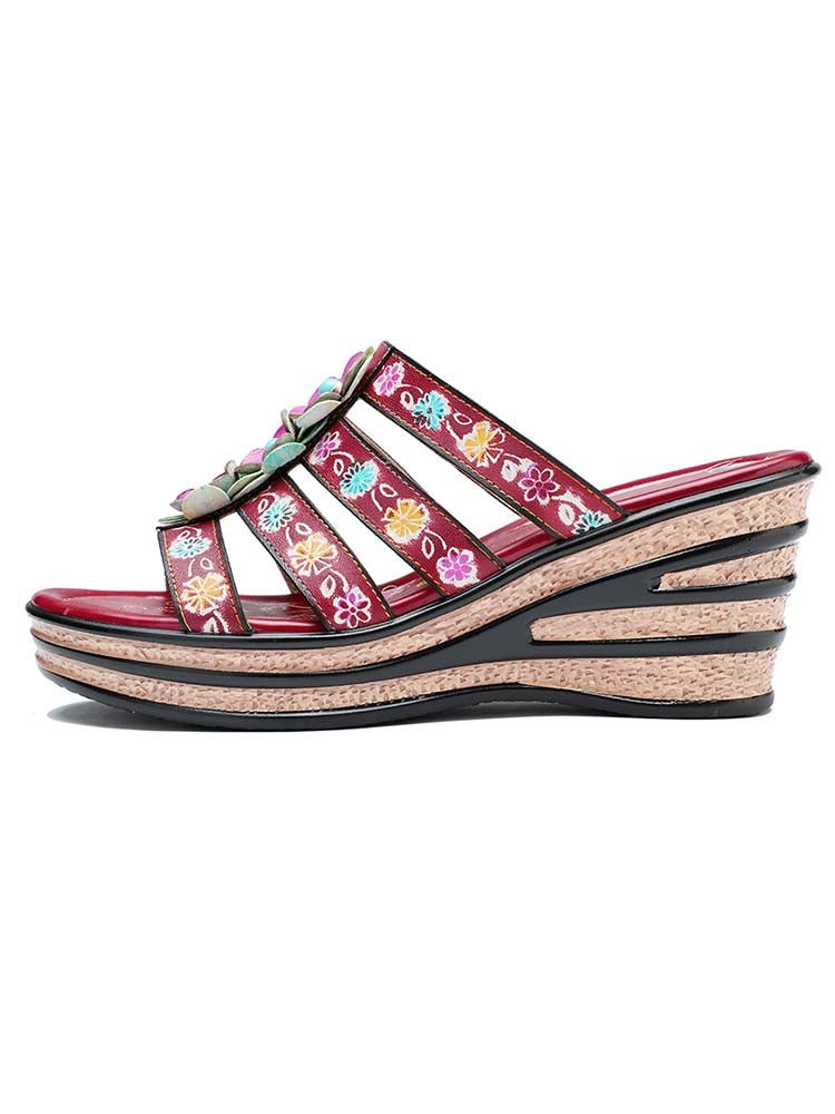 Triple Flowers Purle Wedge Slippers Sandals by Colorstepshoes – Don't Panic Shoes