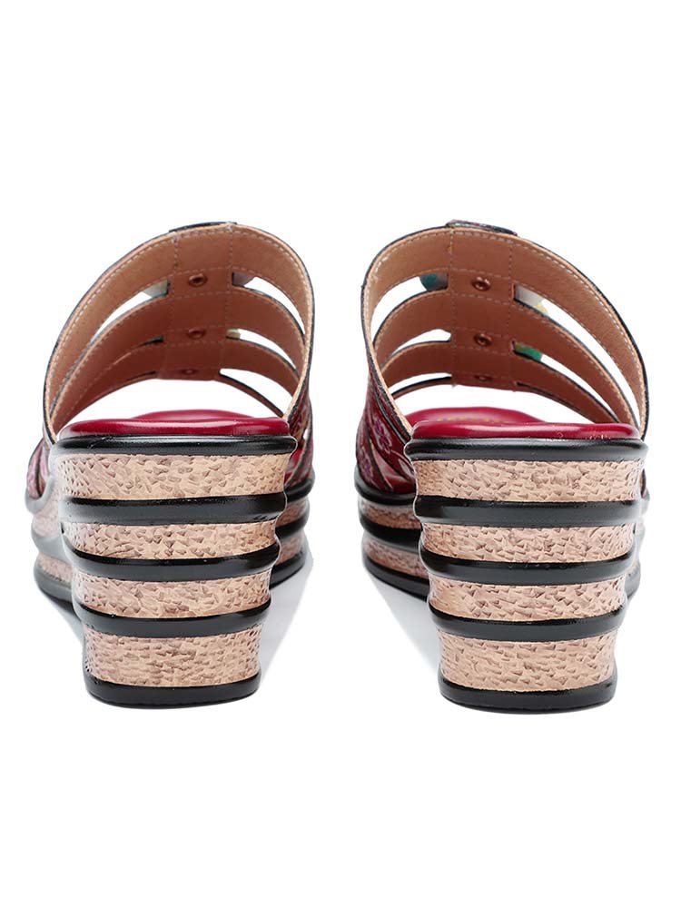 Triple Flowers Purle Wedge Slippers Sandals by Colorstepshoes – Don't Panic Shoes