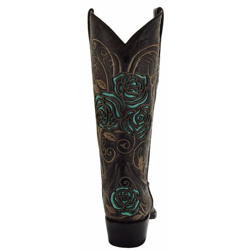 Turquoise Rose Inlayed Women's Cowgirl Boots (M50032) Cowgirl Boots by Soto Boots – Don't Panic Shoes