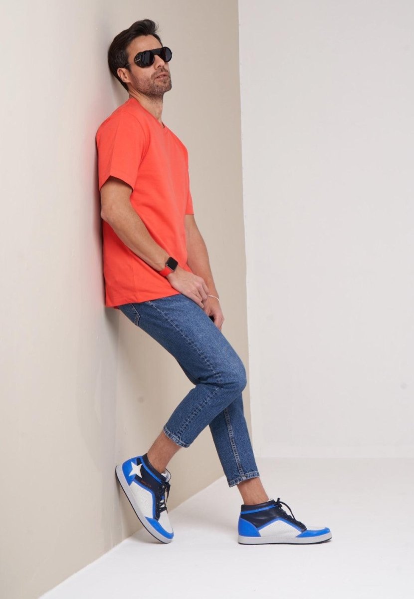 Urban High Top Men’S Leather White Blue Handcrafted Sneaker MEN SHOES by Sepol Shoes – Don't Panic Shoes