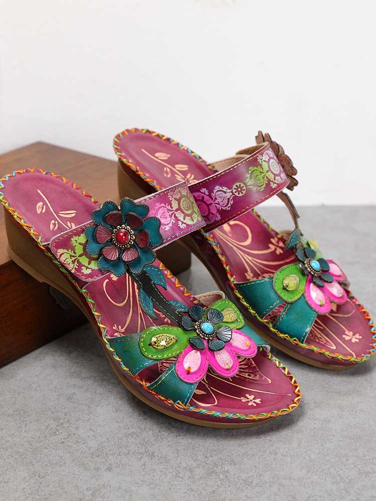 Valery Retro Floral Embossing Slippers Sandals by Colorstepshoes – Don't Panic Shoes