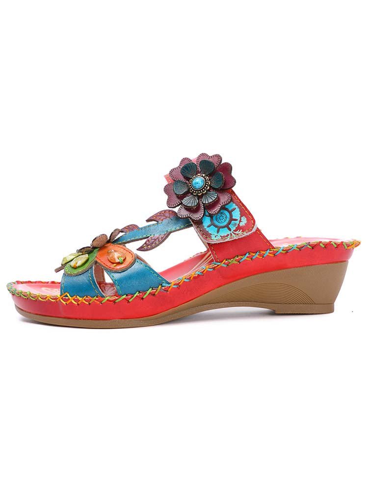 Valery Retro Floral Embossing Slippers Sandals by Colorstepshoes – Don't Panic Shoes