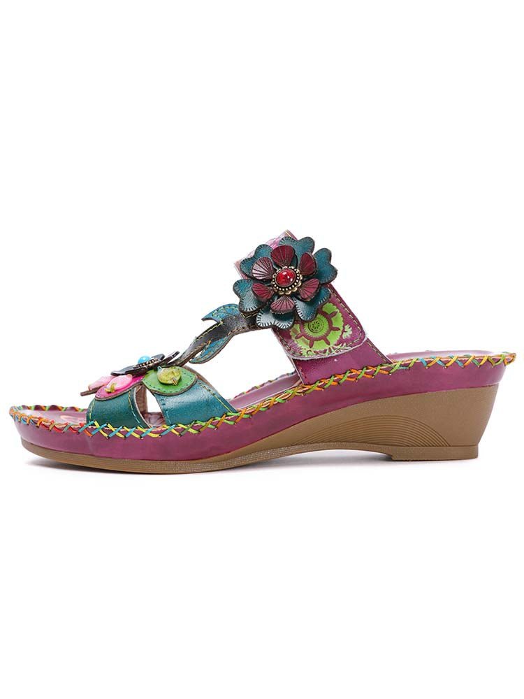 Valery Retro Floral Embossing Slippers Sandals by Colorstepshoes – Don't Panic Shoes