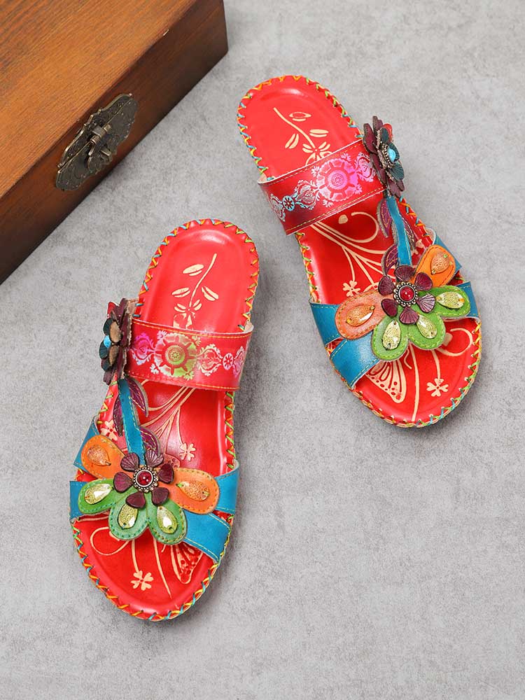 Valery Retro Floral Embossing Slippers Sandals by Colorstepshoes – Don't Panic Shoes