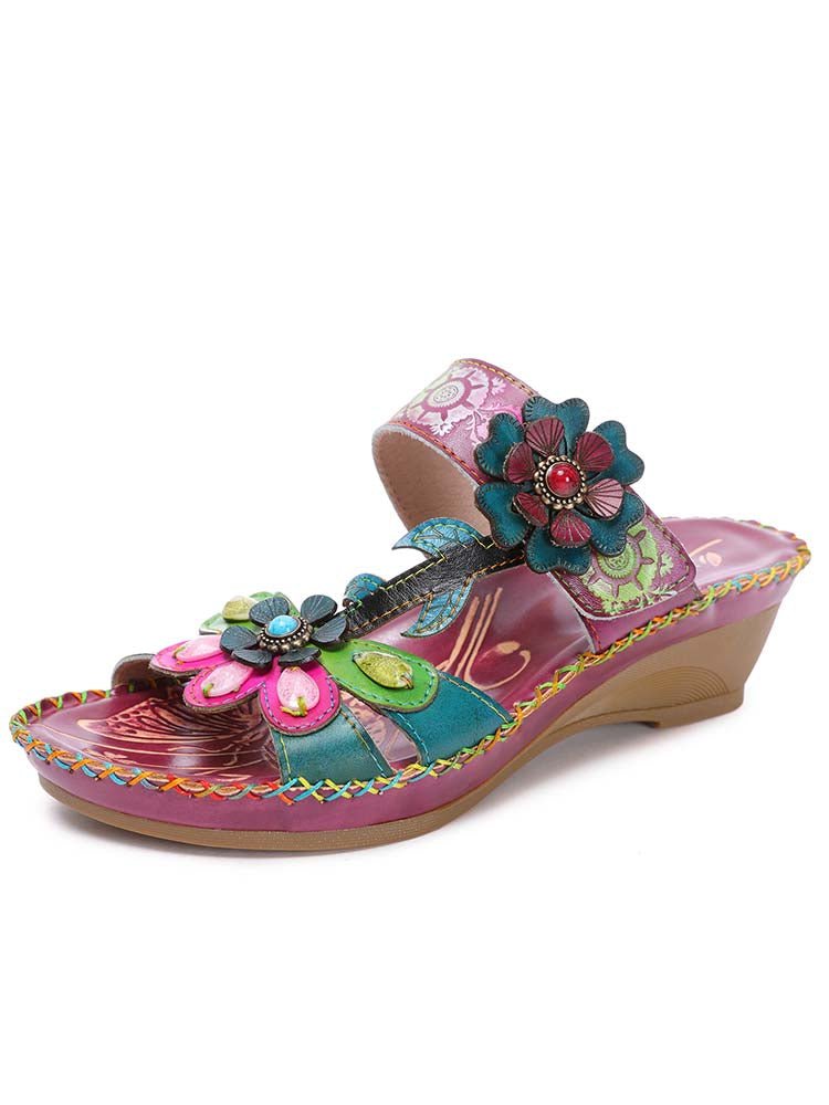 Valery Retro Floral Embossing Slippers Sandals by Colorstepshoes – Don't Panic Shoes