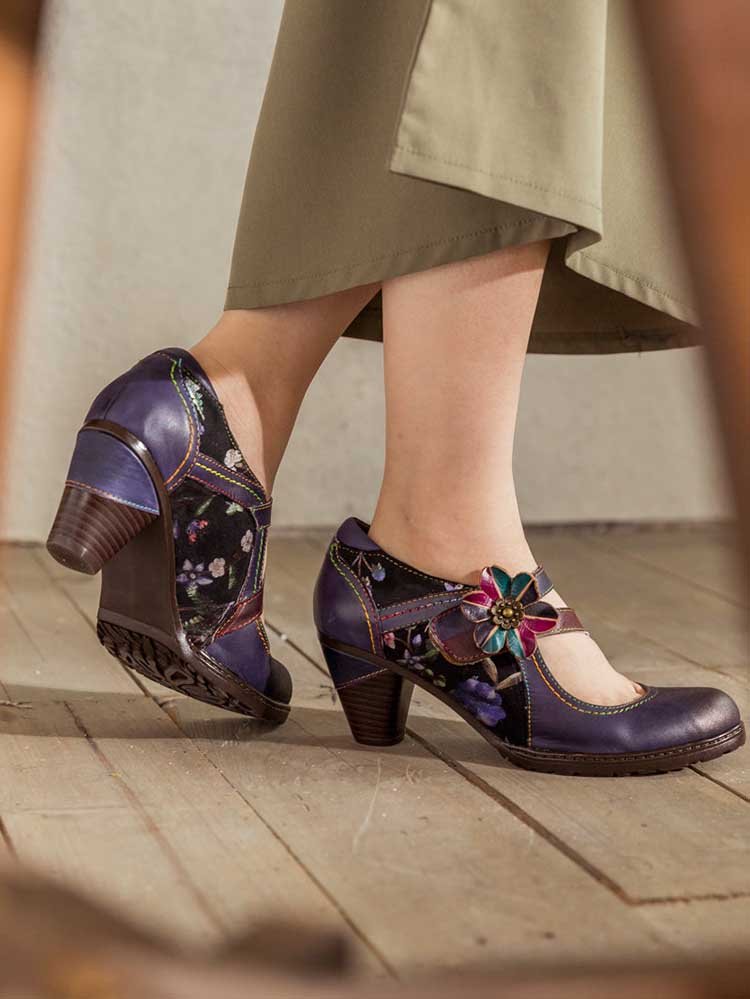 Veda Hand Embossed Leather Shoes Pumps by Colorstepshoes – Don't Panic Shoes