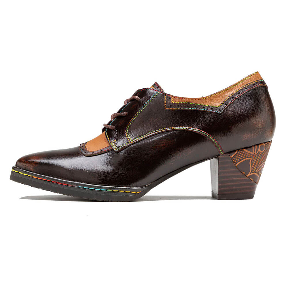 Vintage Elegant Square Toe Leather Shoes Heels by Colorstepshoes – Don't Panic Shoes