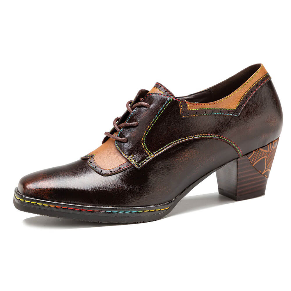 Vintage Elegant Square Toe Leather Shoes Heels by Colorstepshoes – Don't Panic Shoes