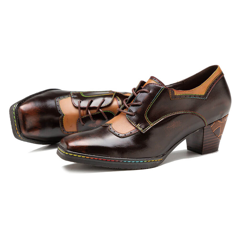 Vintage Elegant Square Toe Leather Shoes Heels by Colorstepshoes – Don't Panic Shoes