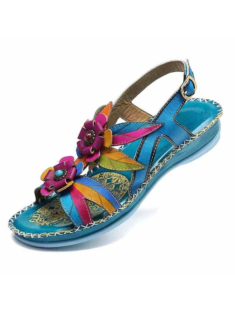 Vintage Embossing Flowers Leather Stitching Sandals Sandals by Colorstepshoes – Don't Panic Shoes