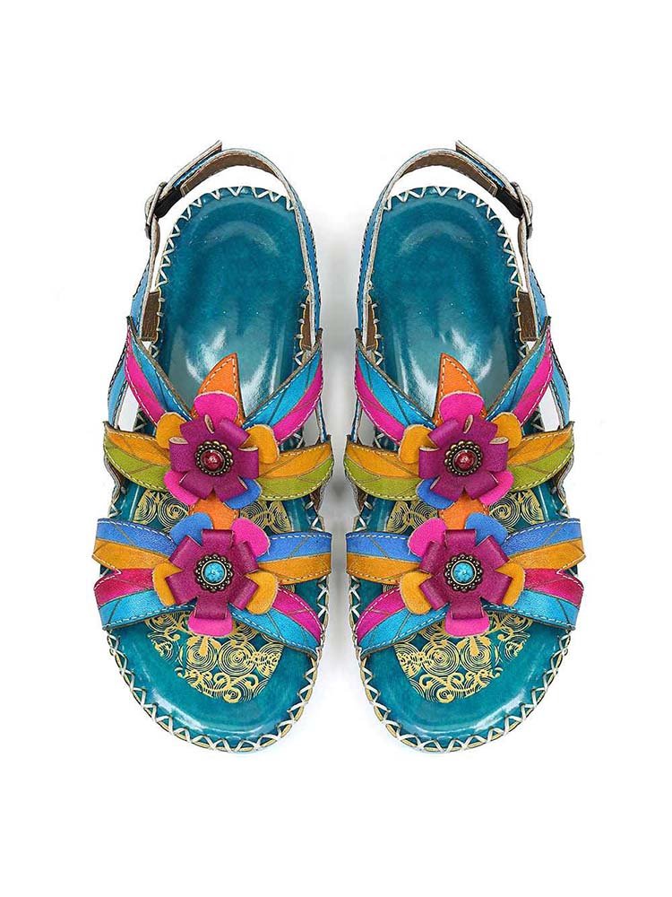 Vintage Embossing Flowers Leather Stitching Sandals Sandals by Colorstepshoes – Don't Panic Shoes