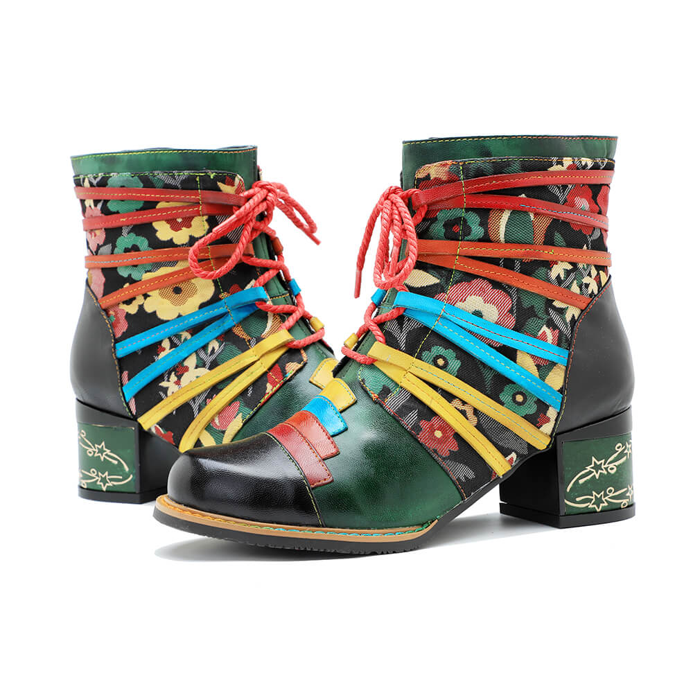 Vintage Handcrafted Colorful Strap Patchwork Ankle Boots Booties by Colorstepshoes – Don't Panic Shoes