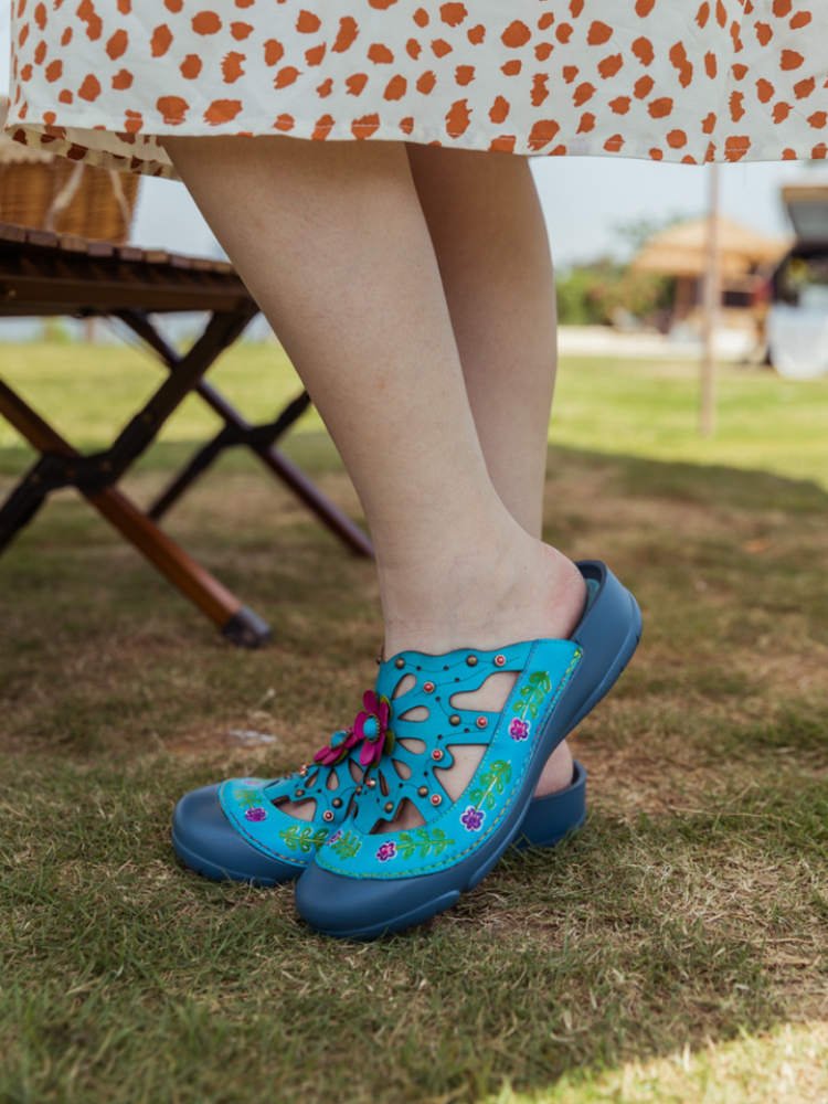 Vintage Printed Flowers Pattern Sandals Sandals by Colorstepshoes – Don't Panic Shoes