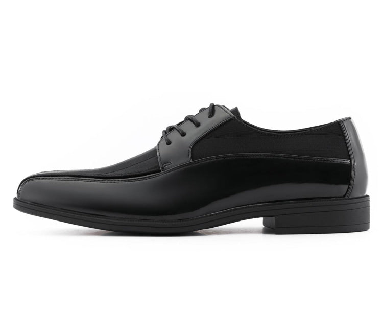 Viotti Dapper Black Derby ShoeS With Satin Flair Men’s Patent Leather Oxfords by Viotti – Don't Panic Shoes