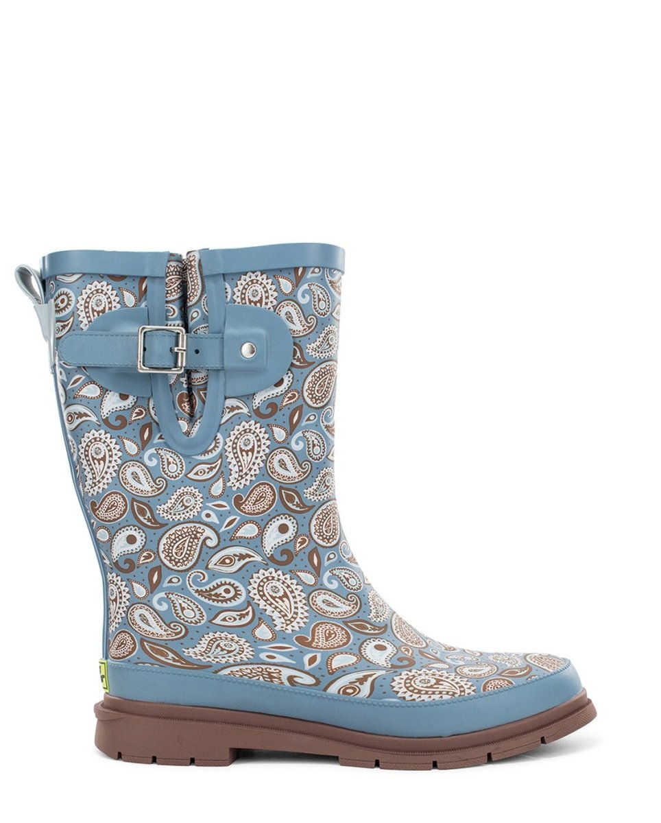 WeStern Chief Bandana Women’s Rubber Vegan Fur Lined Blue Rain Boots by Western Chief Women's – Don't Panic Shoes