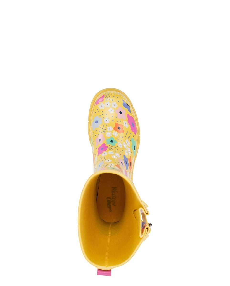WeStern Chief Daisy Delight Women’s Yellow Rubber Mid Boot Rain Boots by Western Chief Women's – Don't Panic Shoes