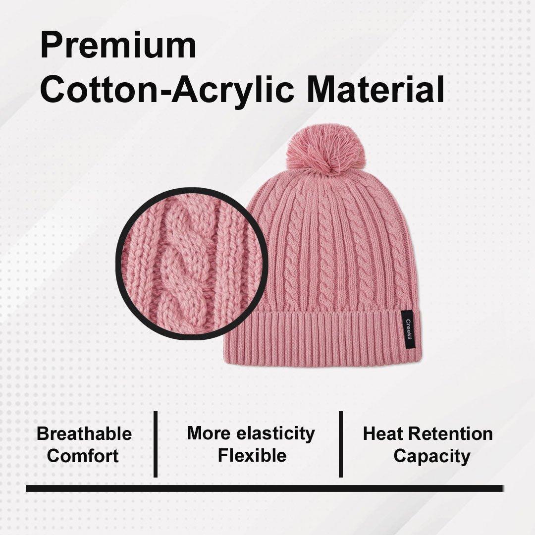 Winter Beanie Hat Womens Soft Knit Cotton Acrylic Blend Pom Pom Knitted Winter Beanie Hat by Creekli – Don't Panic Shoes