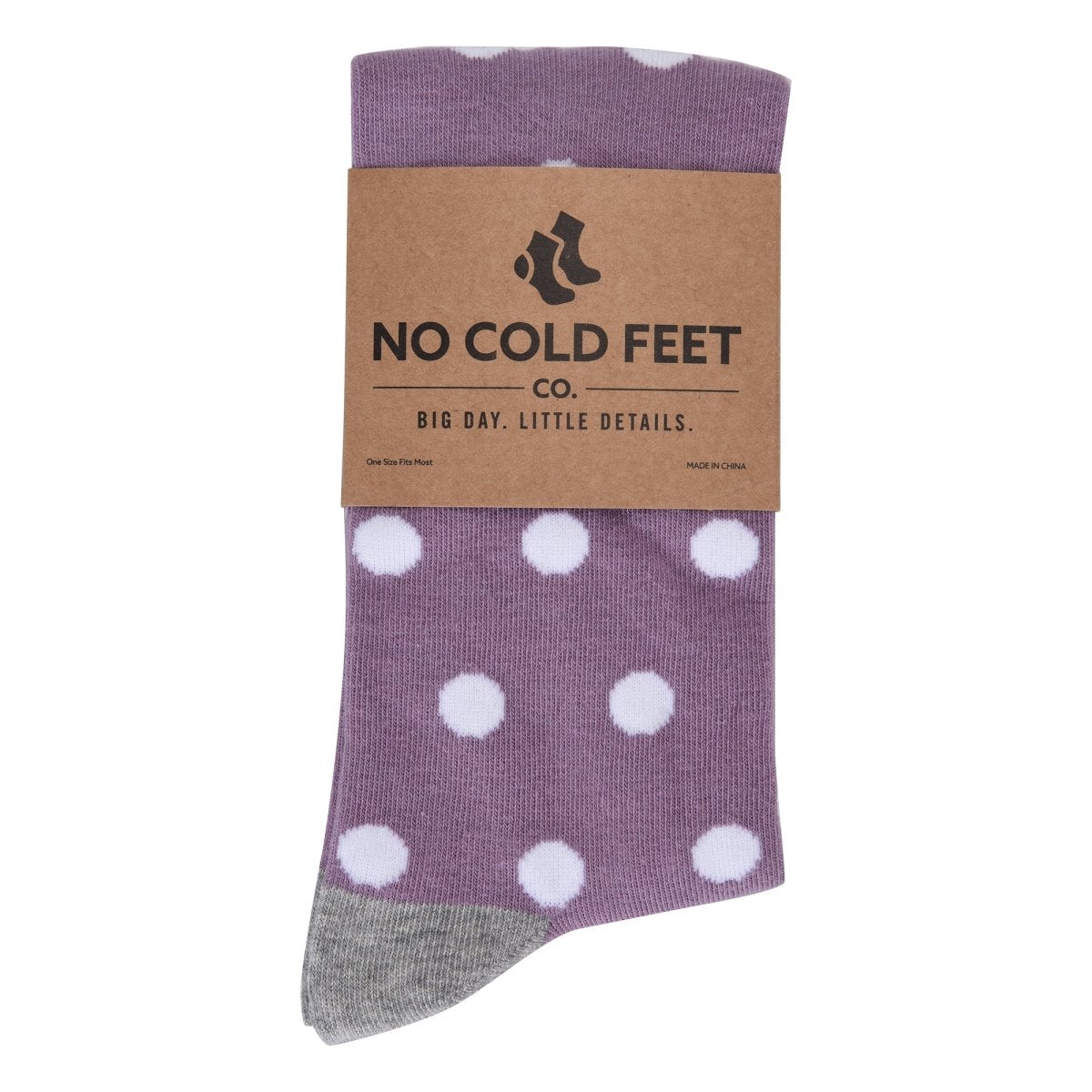 Wisteria Purple White Polka Dot Socks Patterned Crew Length Everyday Comfort Charming Gift Socks by No Cold Feet – Don't Panic Shoes