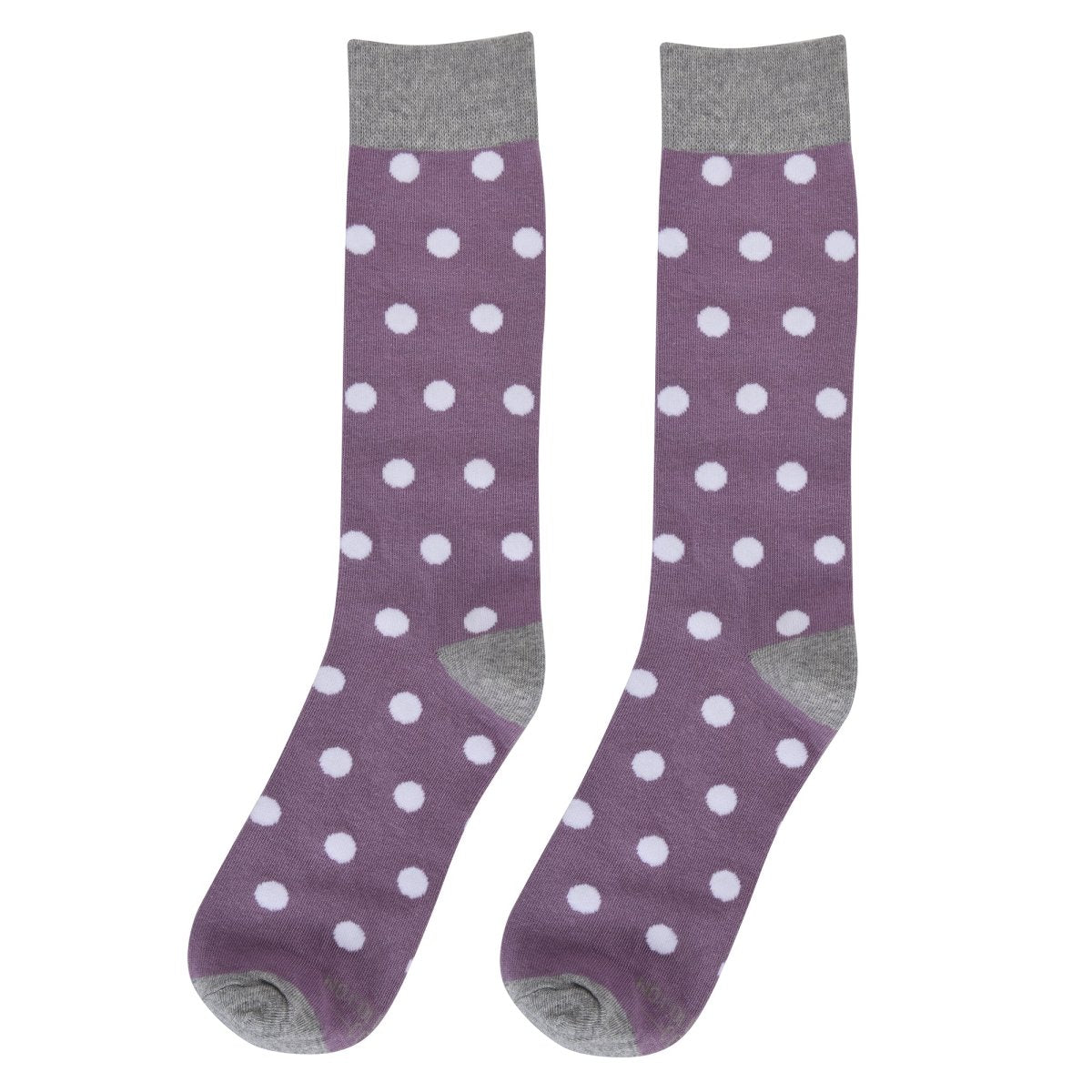 Wisteria Purple White Polka Dot Socks Patterned Crew Length Everyday Comfort Charming Gift Socks by No Cold Feet – Don't Panic Shoes