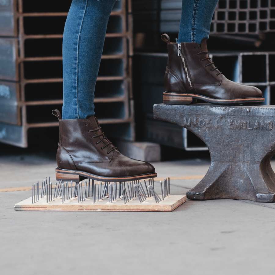 Women Steel Toe Boot Elise Brown Lace - up by Proxon Premium Workwear – Don't Panic Shoes