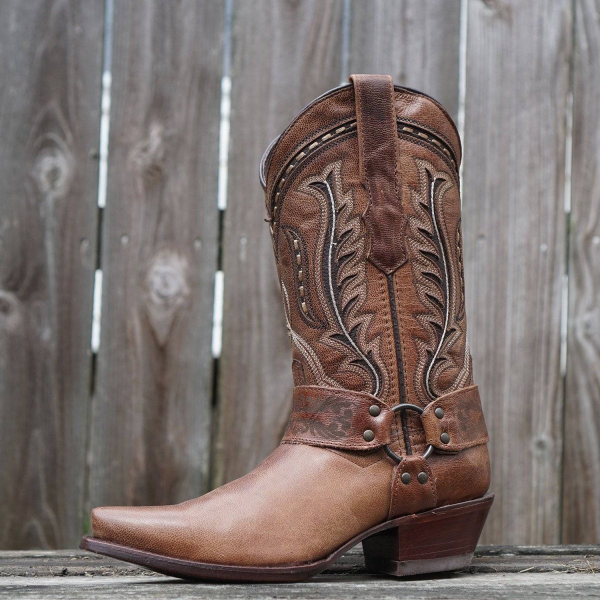 Women's Harness Boots | Brown Leather Harness Boots (M50039) Cowgirl Boots by Soto Boots – Don't Panic Shoes