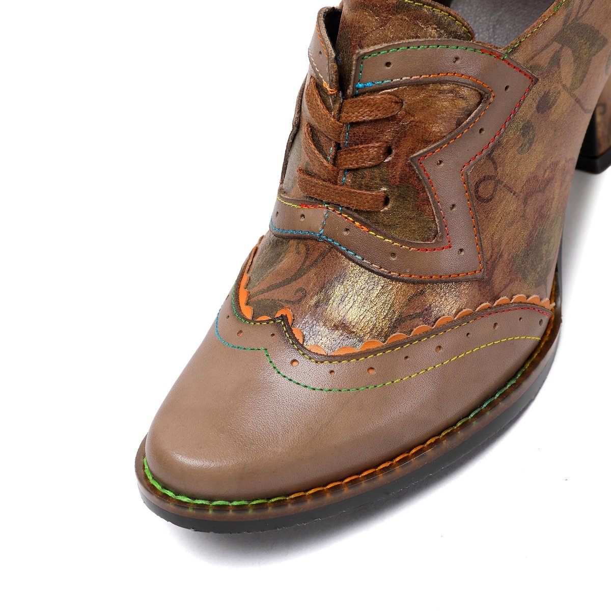 Women's Heels Handmade Shoes Vintage Wedding Party Floral Kitten Heel Round Toe Elegant Premium Leather Lace - Up Taupe Shoes Heels by Colorstepshoes – Don't Panic Shoes