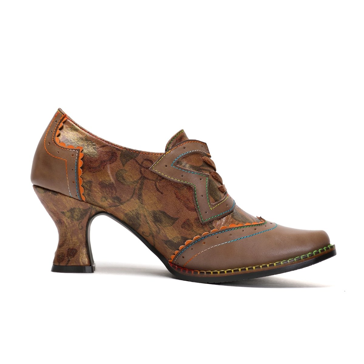 Women's Heels Handmade Shoes Vintage Wedding Party Floral Kitten Heel Round Toe Elegant Premium Leather Lace - Up Taupe Shoes Heels by Colorstepshoes – Don't Panic Shoes