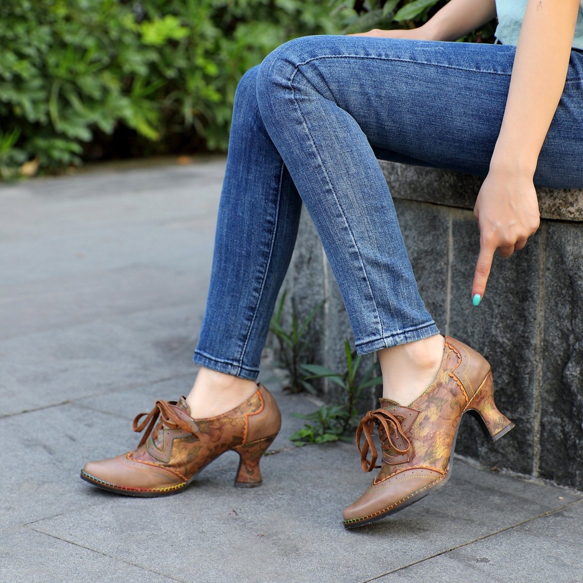 Women's Heels Handmade Shoes Vintage Wedding Party Floral Kitten Heel Round Toe Elegant Premium Leather Lace - Up Taupe Shoes Heels by Colorstepshoes – Don't Panic Shoes