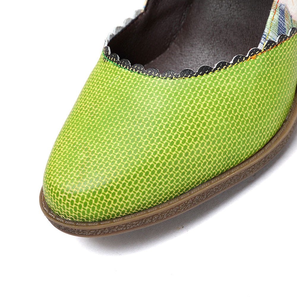 Women's Spring Heels Dress Shoes Party Round Toe Elegant Cowhide Loafer Green Pumps Pumps by Colorstepshoes – Don't Panic Shoes