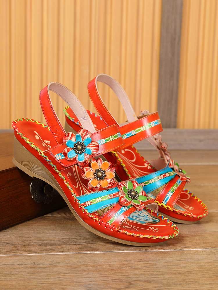 Zaria Flowers Embossing Sandals Sandals by Colorstepshoes – Don't Panic Shoes