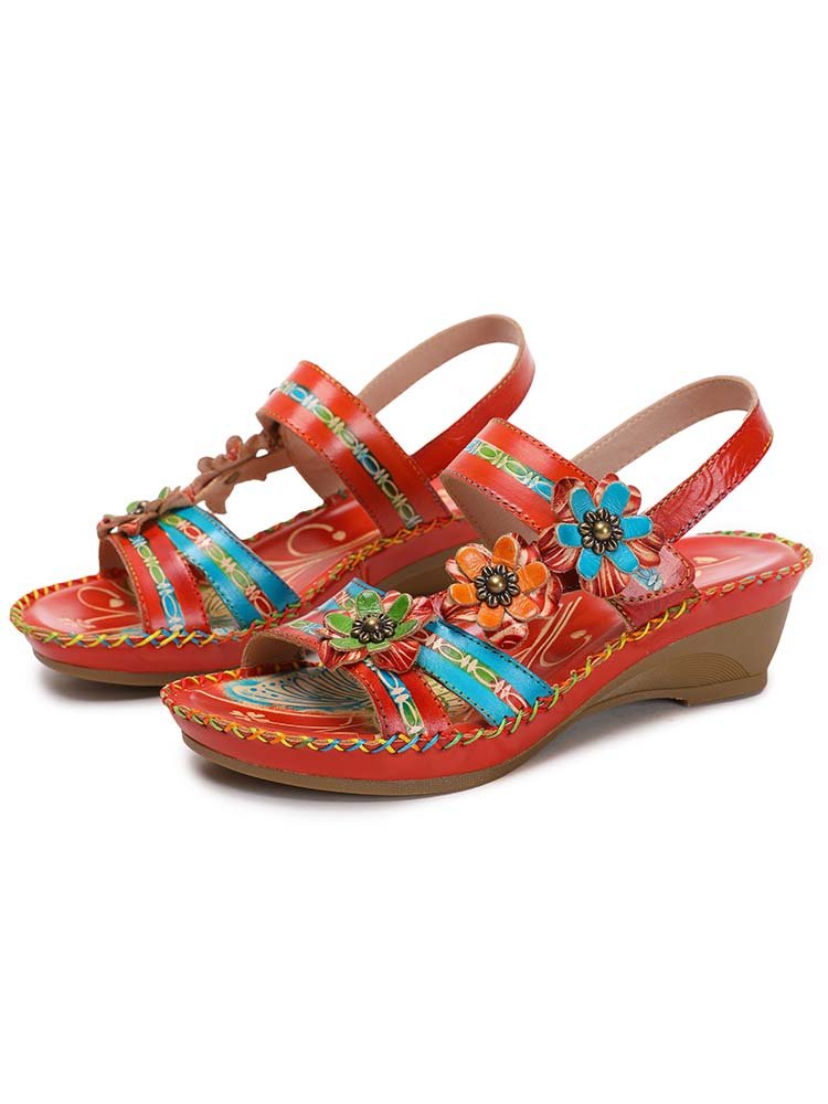 Zaria Flowers Embossing Sandals Sandals by Colorstepshoes – Don't Panic Shoes