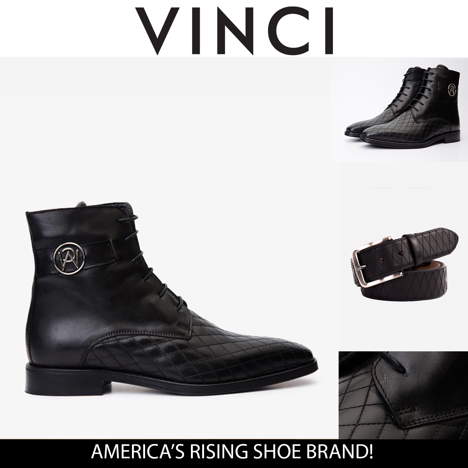 The Zeus Black Leather Lace-Up Men Boot with a Zipper