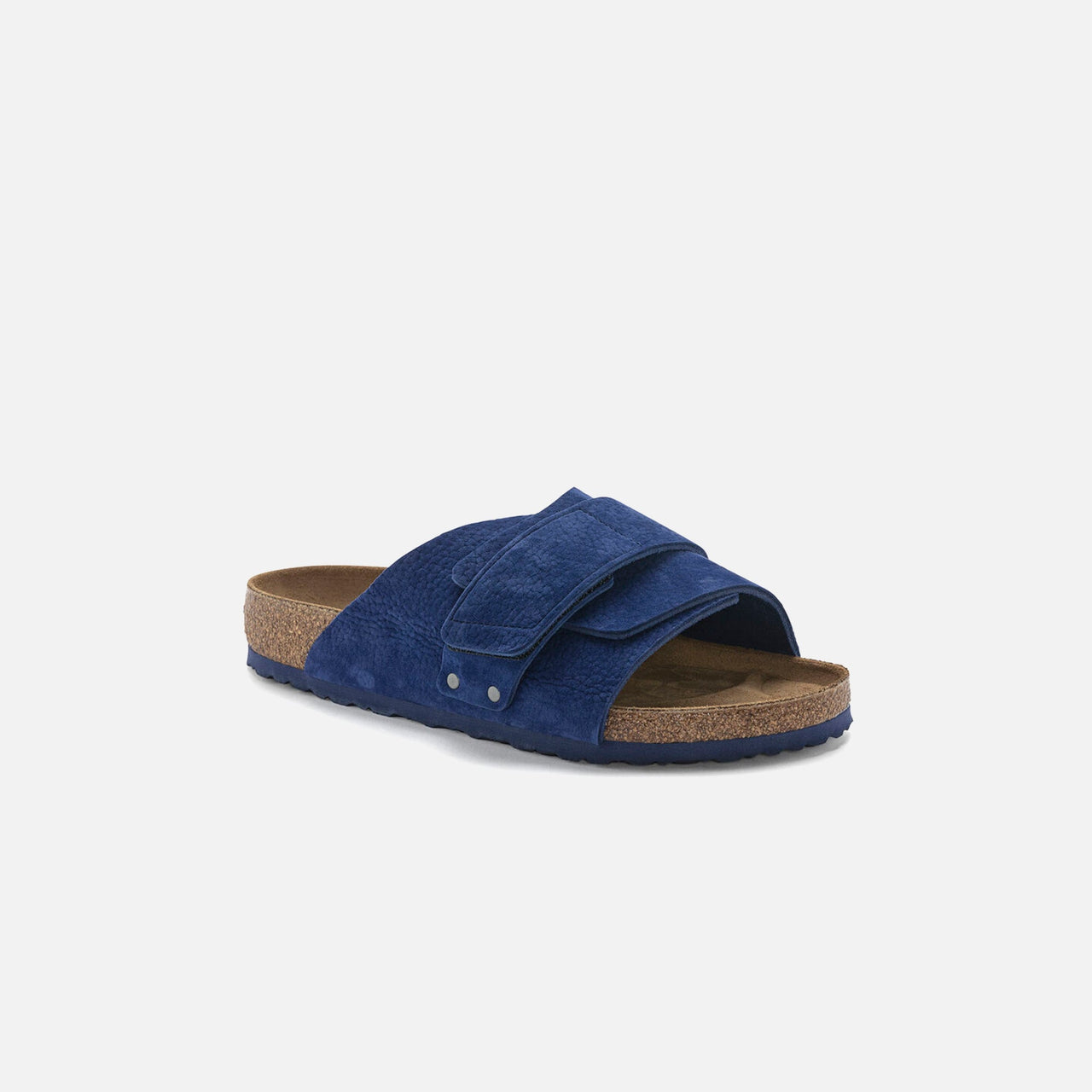Side view of Birkenstock Kyoto Suede Ultra Blue sandal with durable rubber sole