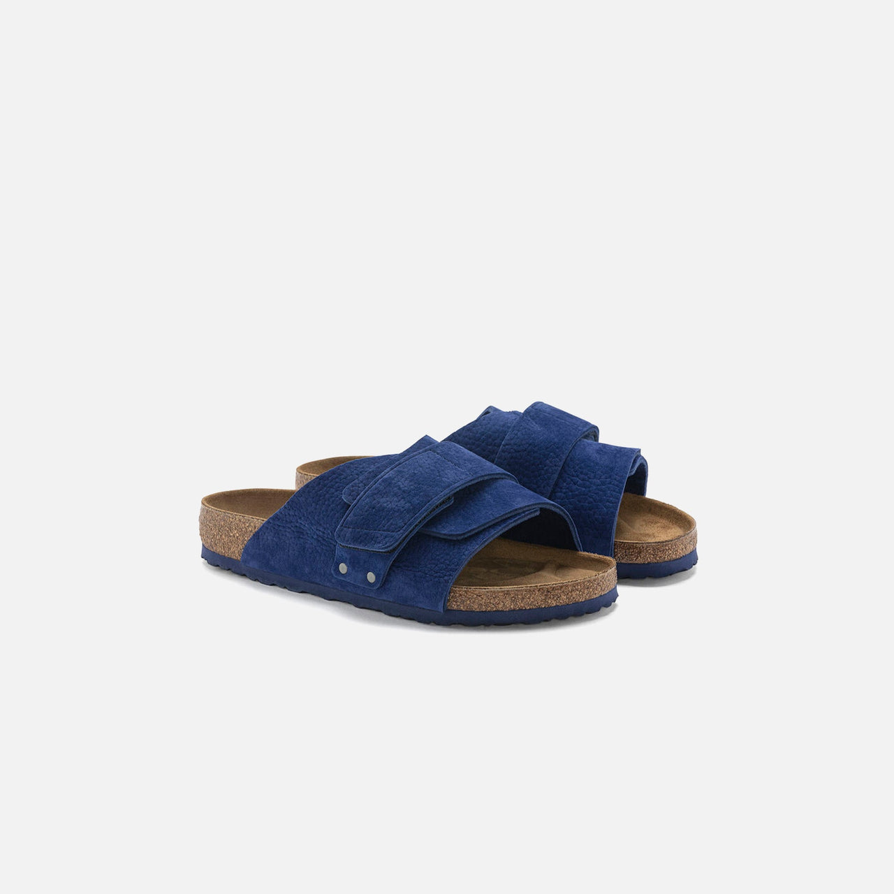 Close up of Birkenstock Kyoto Suede Ultra Blue sandal with soft suede material