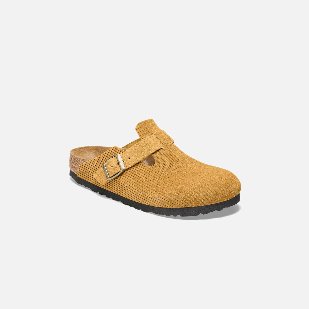 Brown Birkenstock Boston clogs featuring a soft and durable corduroy upper